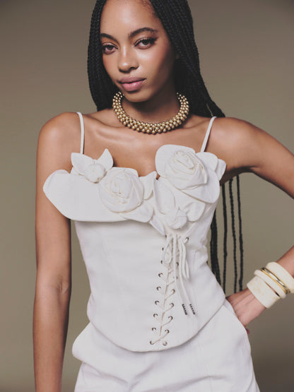KEIRA TONG Petal Bustier Top &amp; Wide Leg Pant in Linen