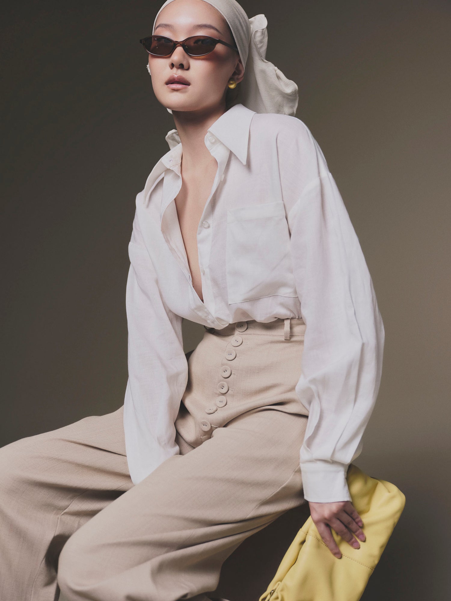 KEIRA TONG Linen Shirt &amp; Button Baggy Pant