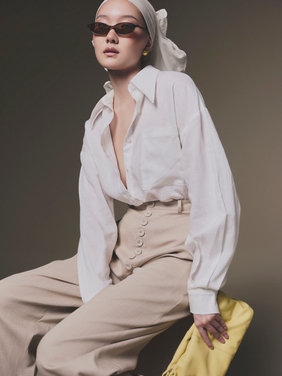 KEIRA TONG Linen Shirt &amp; Button Baggy Pant