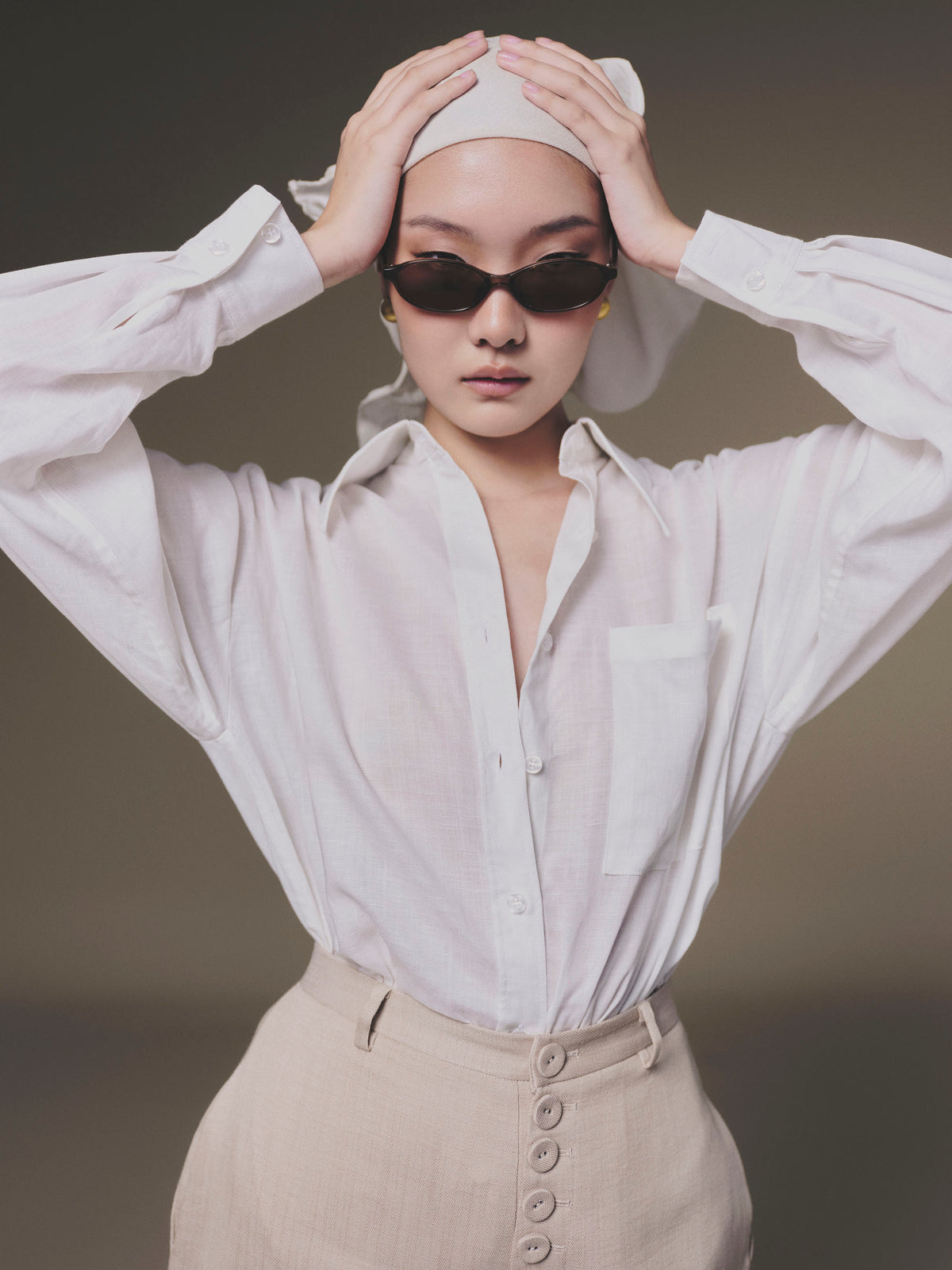 KEIRA TONG Linen Shirt &amp; Button Baggy Pant