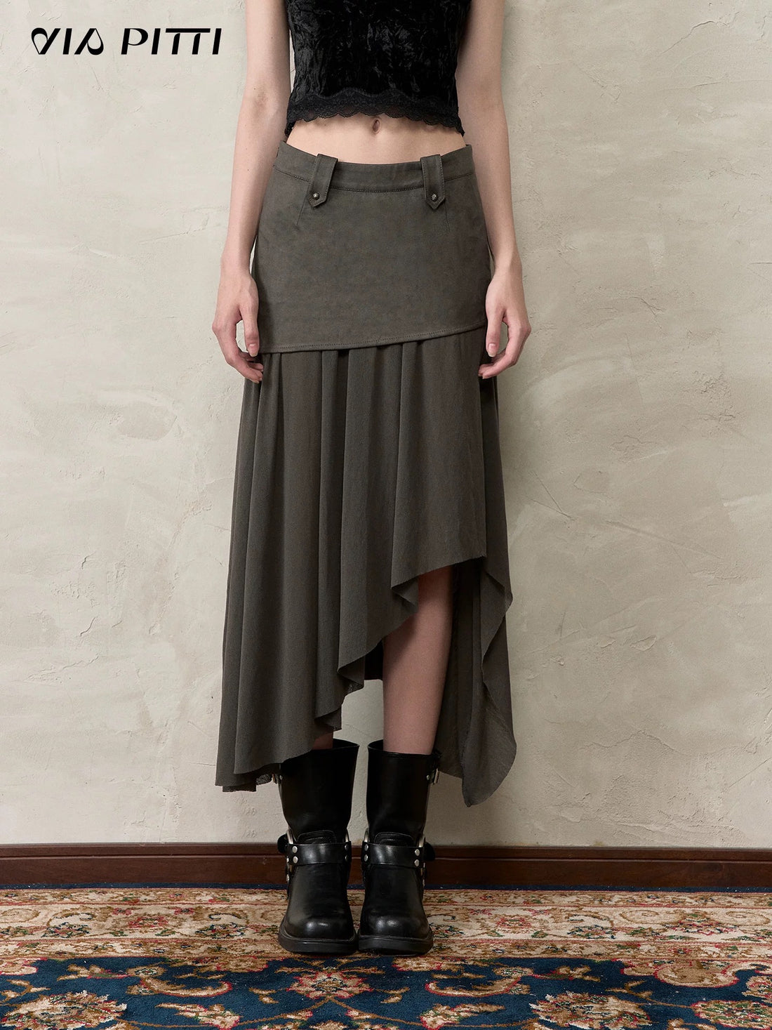 VIA PITTI VIACS559 Irregular patchwork retro midi skirt