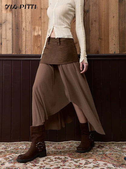 VIA PITTI VIACS559 Irregular patchwork retro midi skirt