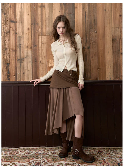 VIA PITTI VIACS559 Irregular patchwork retro midi skirt