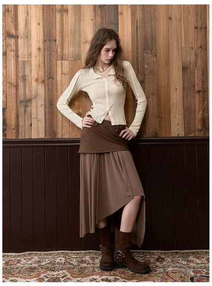 VIA PITTI VIACS559 Irregular patchwork retro midi skirt