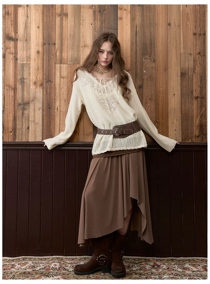 VIA PITTI VIACS559 Irregular patchwork retro midi skirt