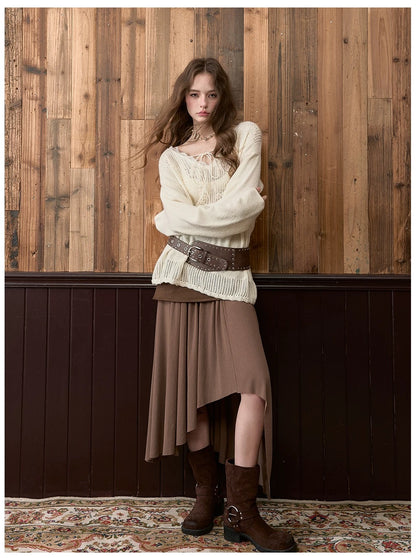 VIA PITTI VIACS559 Irregular patchwork retro midi skirt