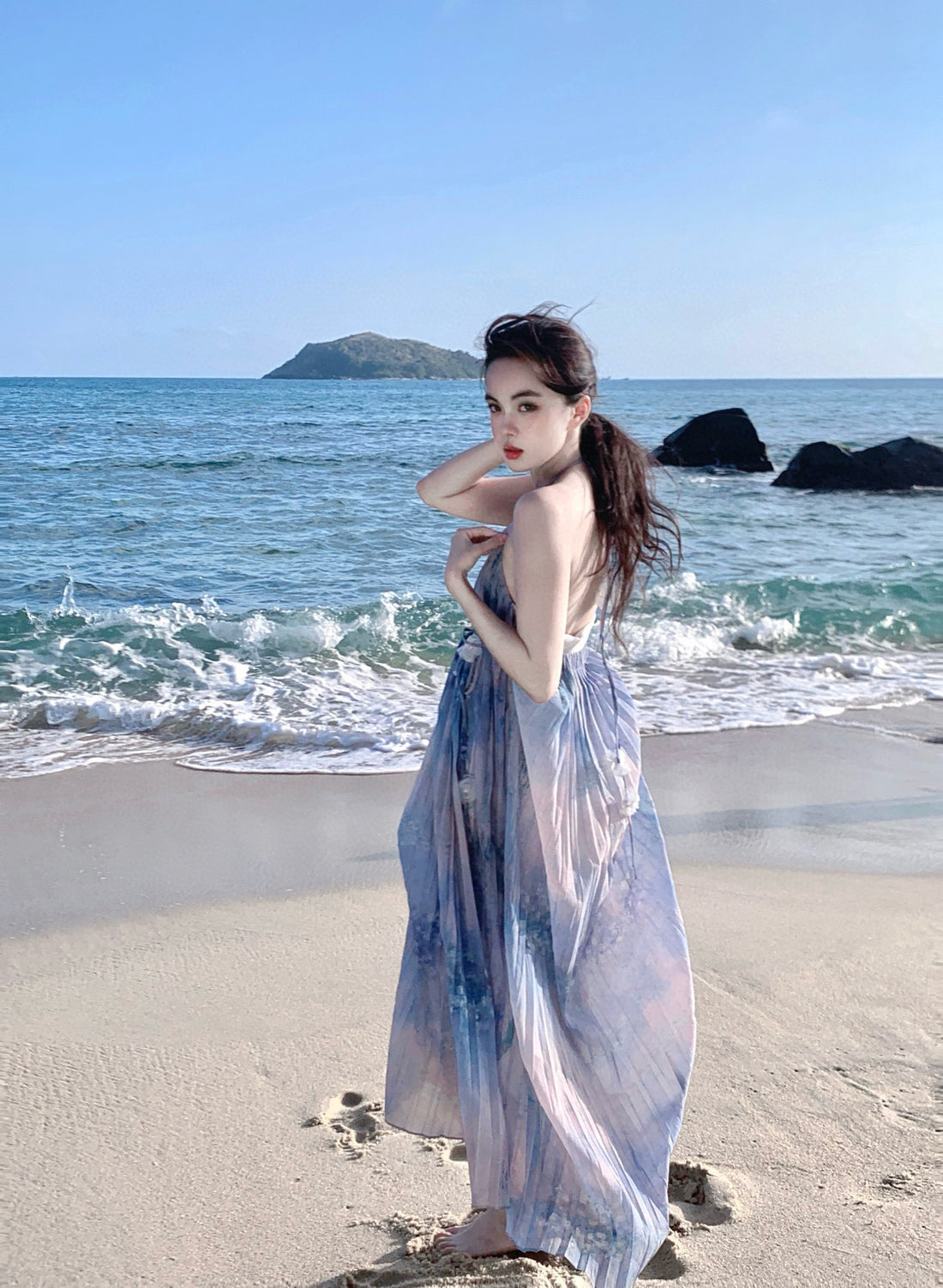 Kingwen Lotus vacation style gradient maxi dress