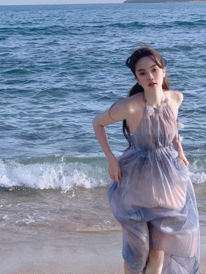 Kingwen Lotus vacation style gradient maxi dress