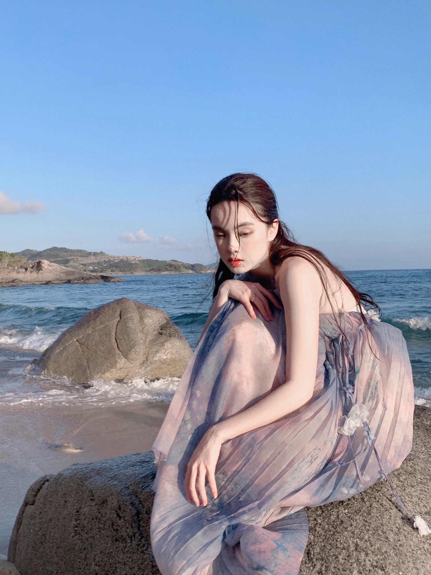Kingwen Lotus vacation style gradient maxi dress