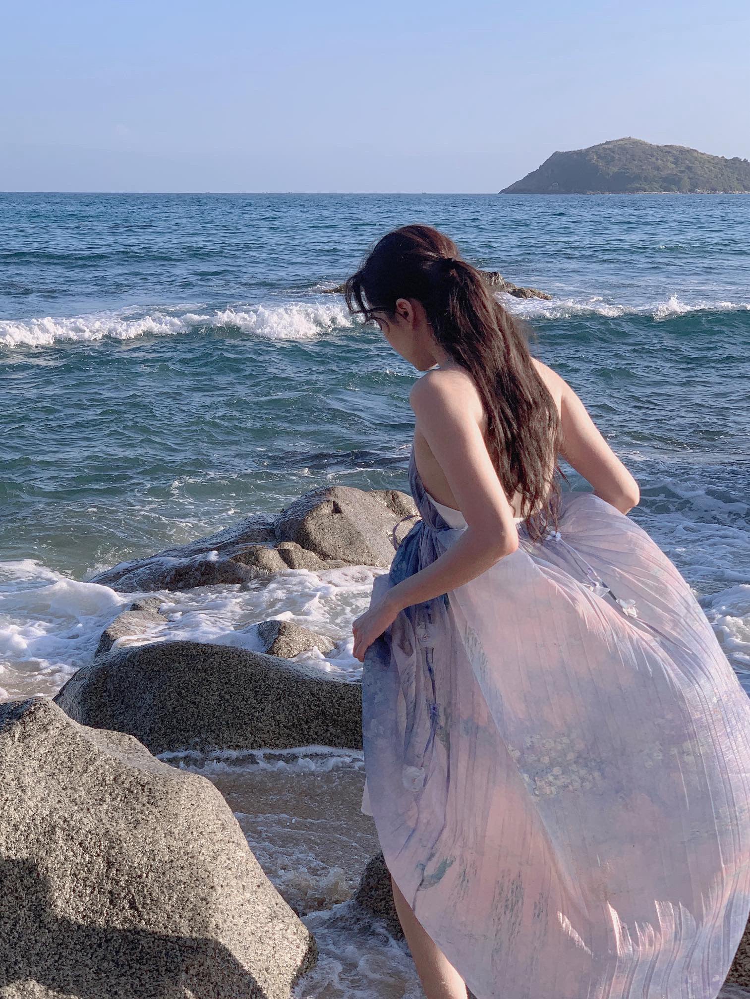 Kingwen Lotus vacation style gradient maxi dress