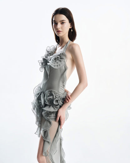 MUST HAVE 3D Floral Wrap Dress (Grey)