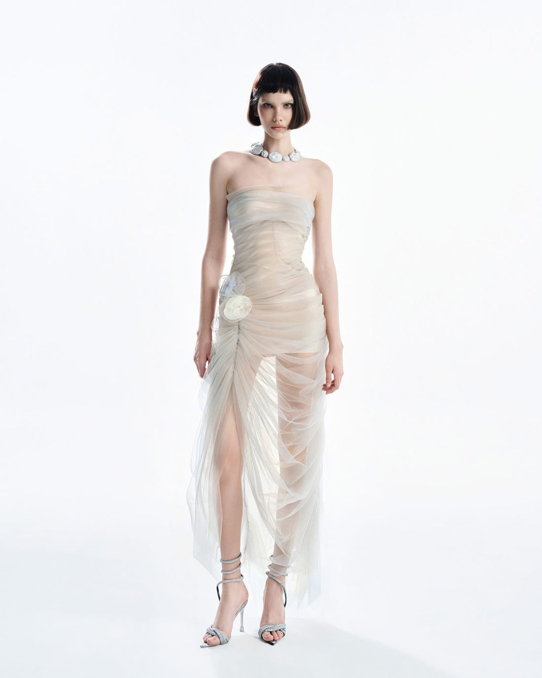 MUST HAVE Strapless Color-Blocked Mesh Dress