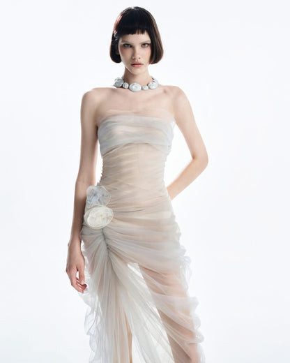 MUST HAVE Strapless Color-Blocked Mesh Dress