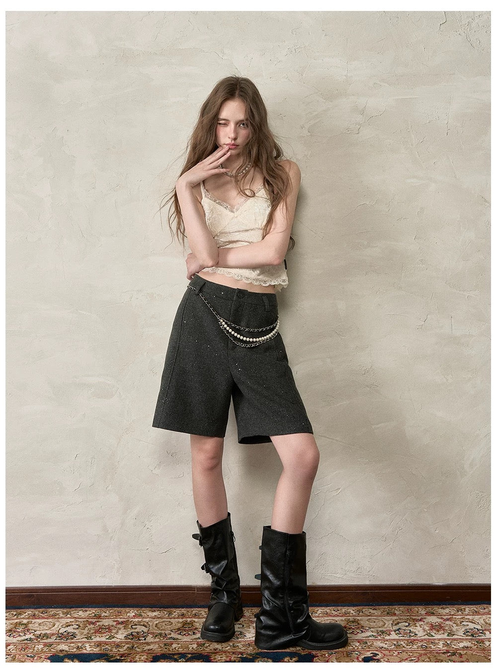 VIA PITTI VIACC555&amp;VIACP560 Sparkling loose scarf jacket + mid-length pants