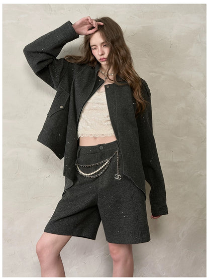 VIA PITTI VIACC555&amp;VIACP560 Sparkling loose scarf jacket + mid-length pants