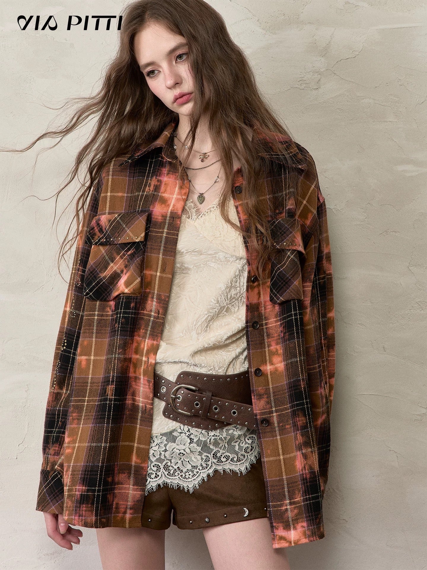 VIA PITTI VIACTP510 Loose rivet checkered shirt