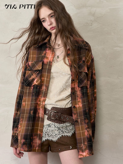 VIA PITTI VIACTP510 Loose rivet checkered shirt