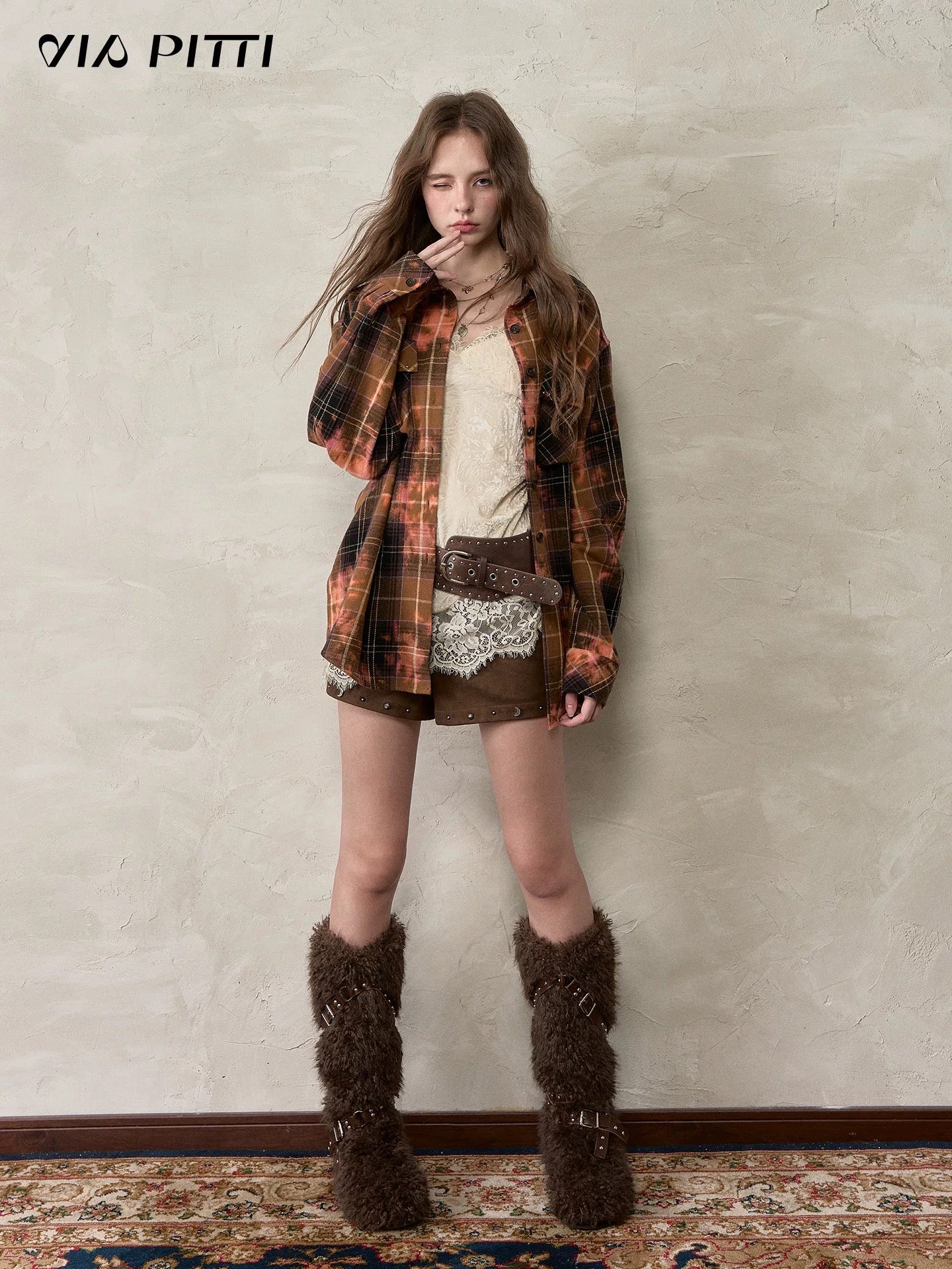 VIA PITTI VIACTP510 Loose rivet checkered shirt