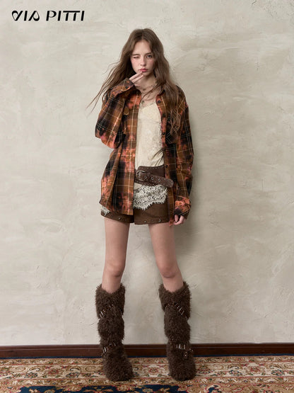 VIA PITTI VIACTP510 Loose rivet checkered shirt