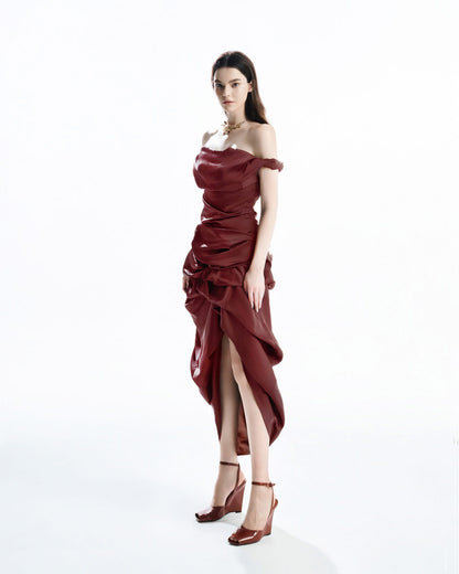 MUST HAVE Asymmetrical Wrap Top &amp; Flowing Midi Skirt (2color)