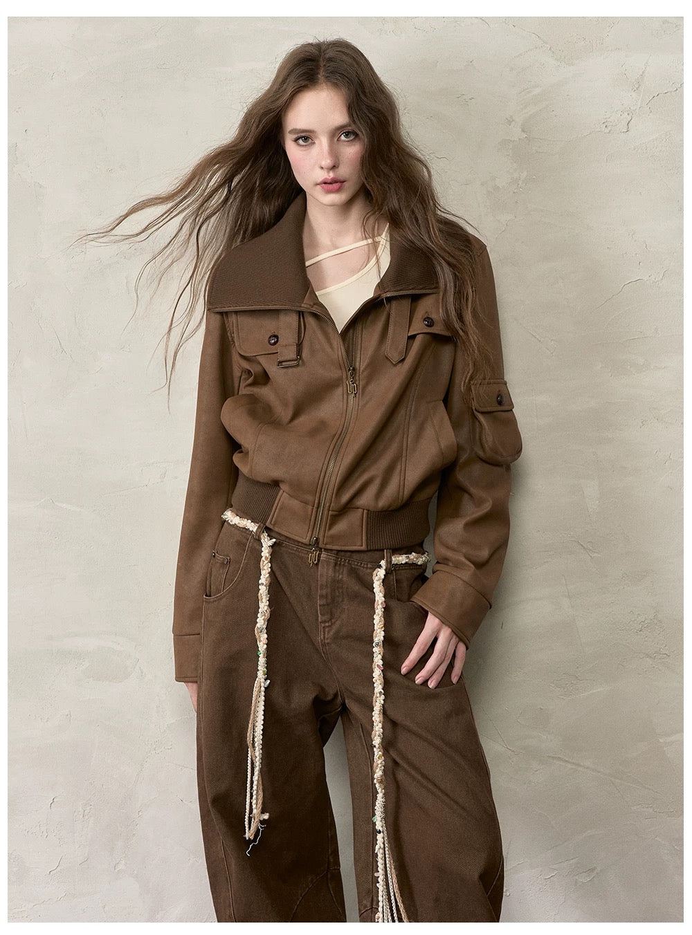 VIA PITTI VIACC520 Retro contrasting lapel PU leather jacket