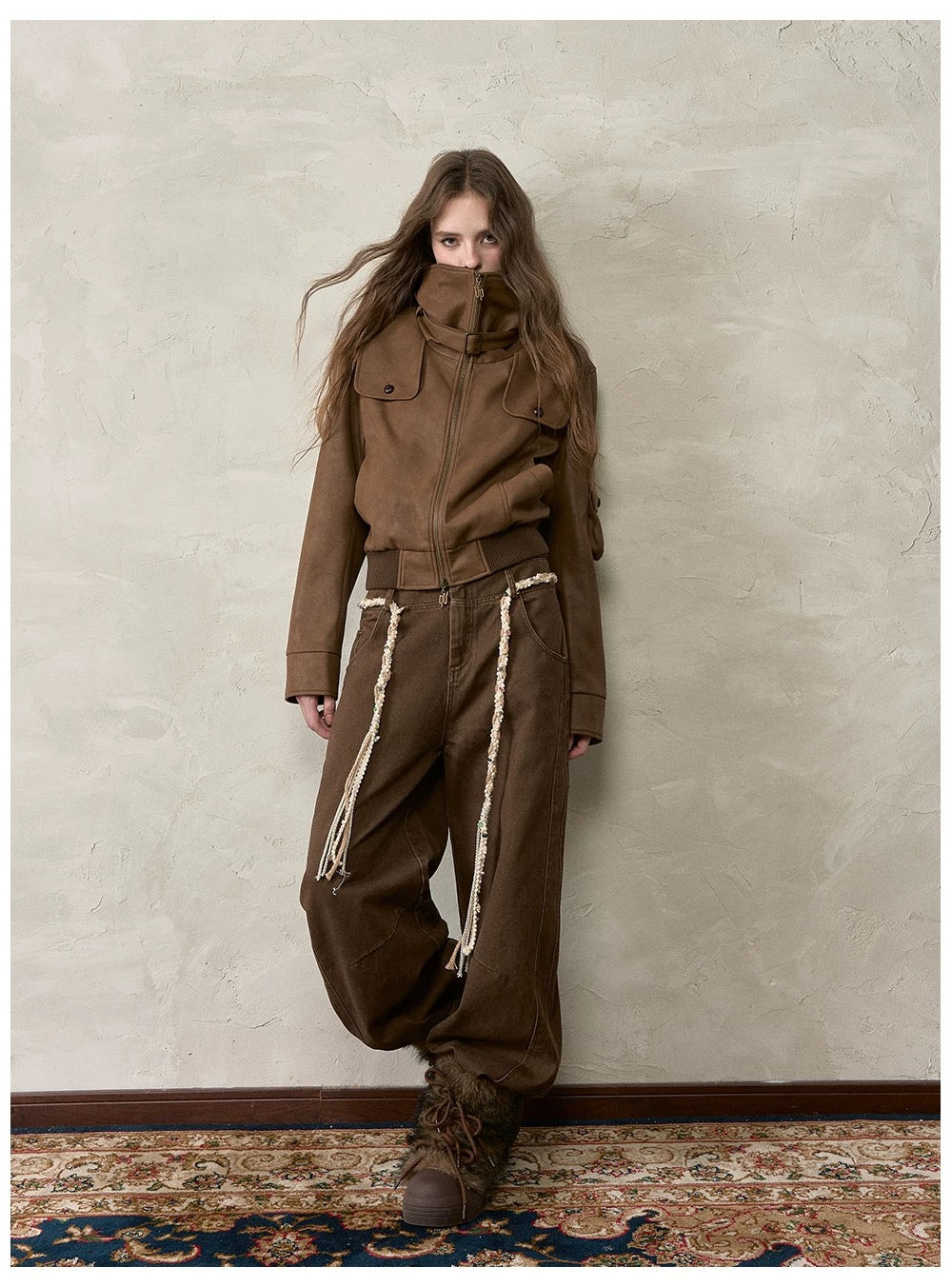 VIA PITTI VIACC520 Retro contrasting lapel PU leather jacket