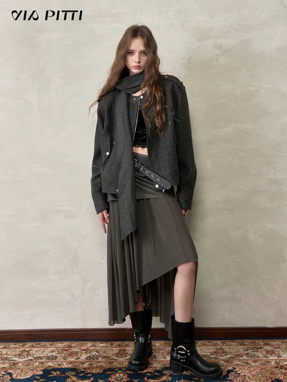 VIA PITTI VIACC555&amp;VIACP560 Sparkling loose scarf jacket + mid-length pants