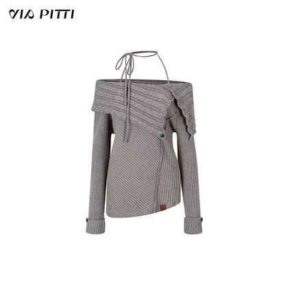 VIA PITTI VIADK574 Shoulder hanging neck tied sweater
