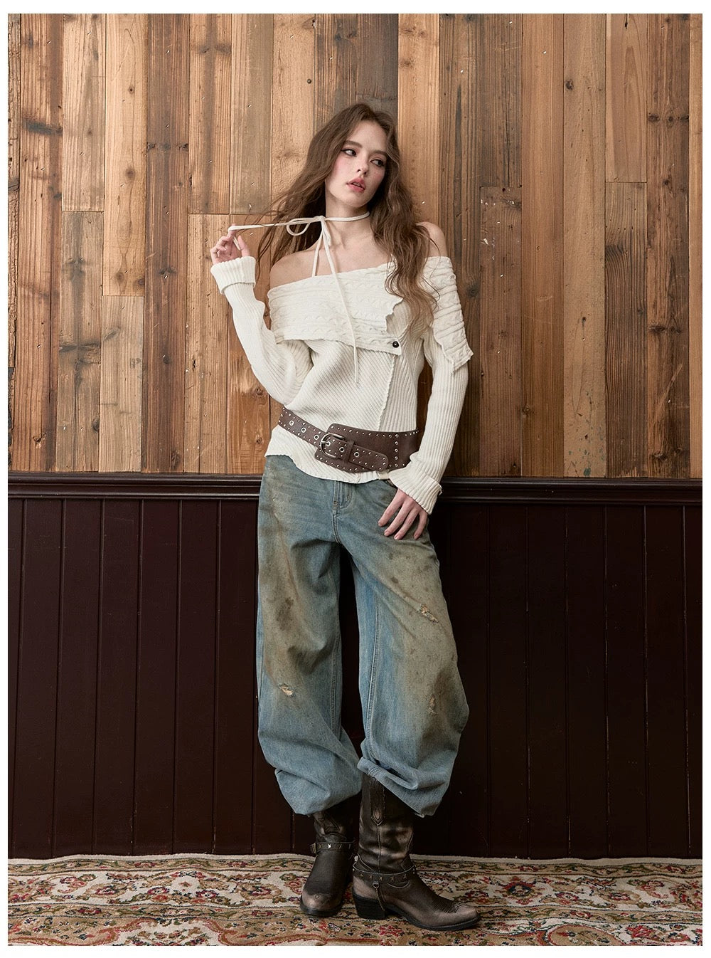 VIA PITTI VIADK574 Shoulder hanging neck tied sweater