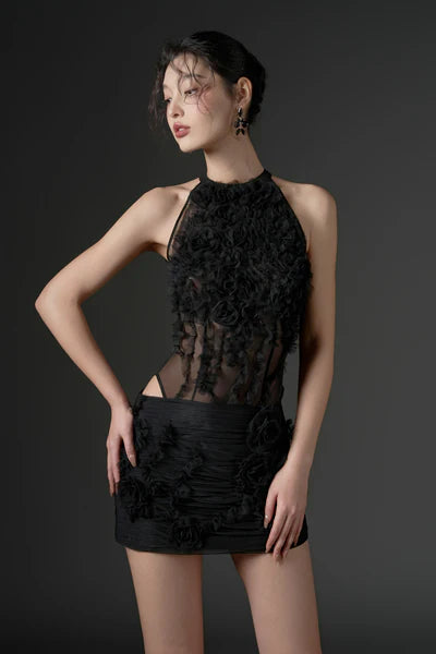 21SIX Jambari Tulle Ruffles Top With Raushan Tulle Flower Skirts (3color)