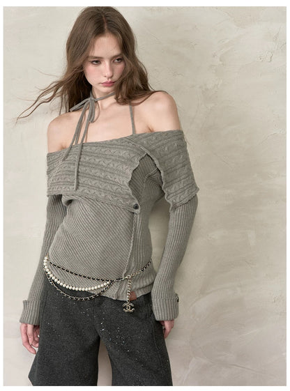 VIA PITTI VIADK574 Shoulder hanging neck tied sweater
