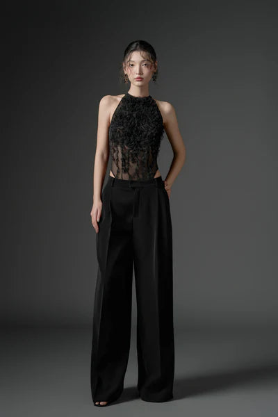 21SIX Jambari Tulle Ruffles Top With Crepe Straight Pants