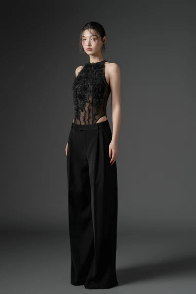21SIX Jambari Tulle Ruffles Top With Crepe Straight Pants