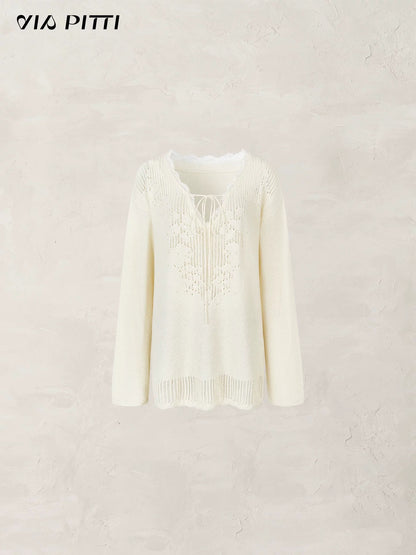 VIA PITTI VIADK565 Lace V-neck knitted shirt