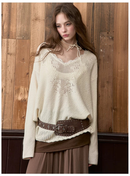 VIA PITTI VIADK565 Lace V-neck knitted shirt