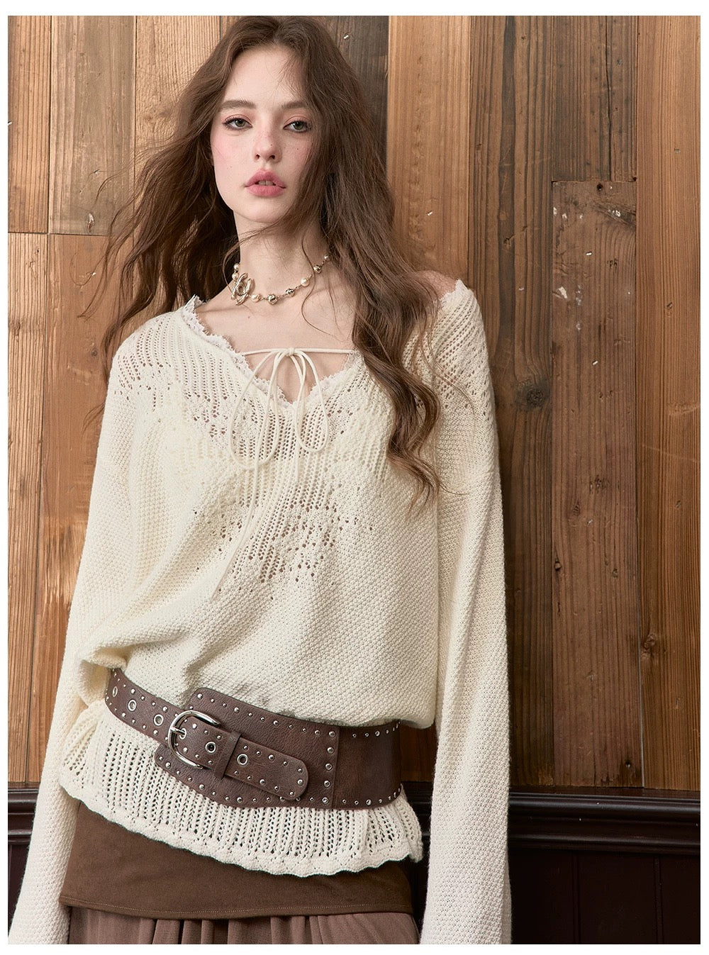 VIA PITTI VIADK565 Lace V-neck knitted shirt