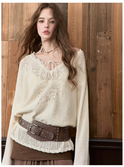 VIA PITTI VIADK565 Lace V-neck knitted shirt