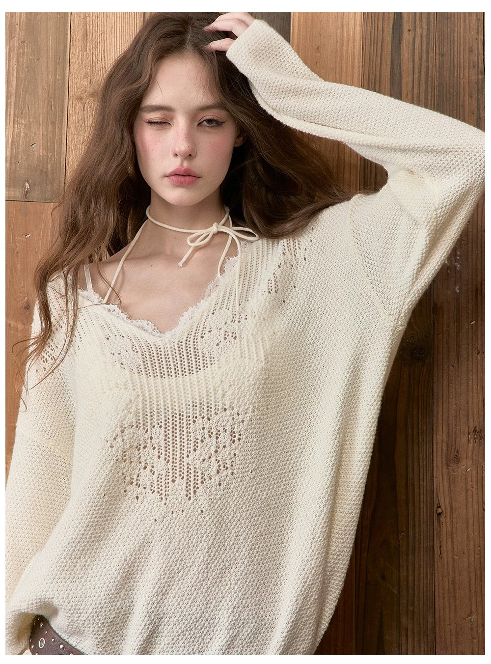 VIA PITTI VIADK565 Lace V-neck knitted shirt