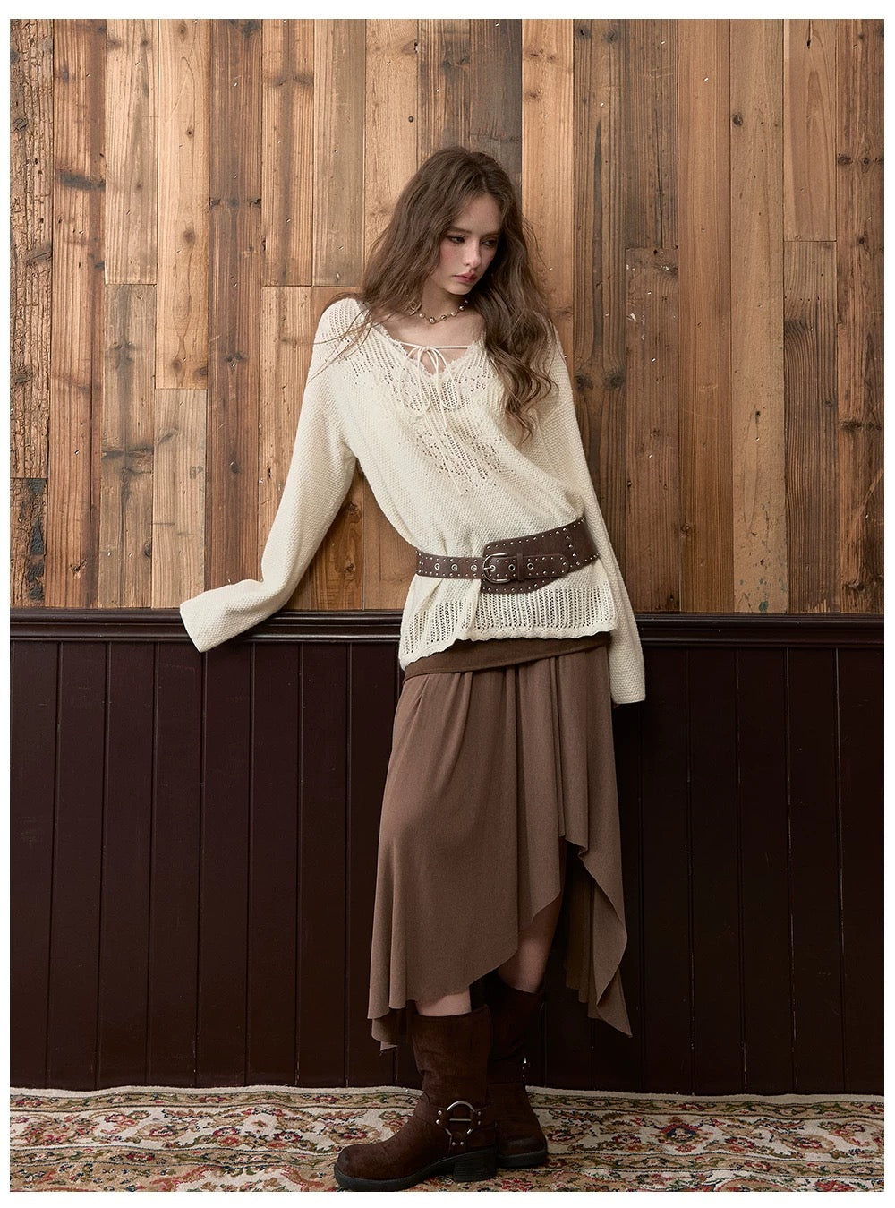 VIA PITTI VIADK565 Lace V-neck knitted shirt