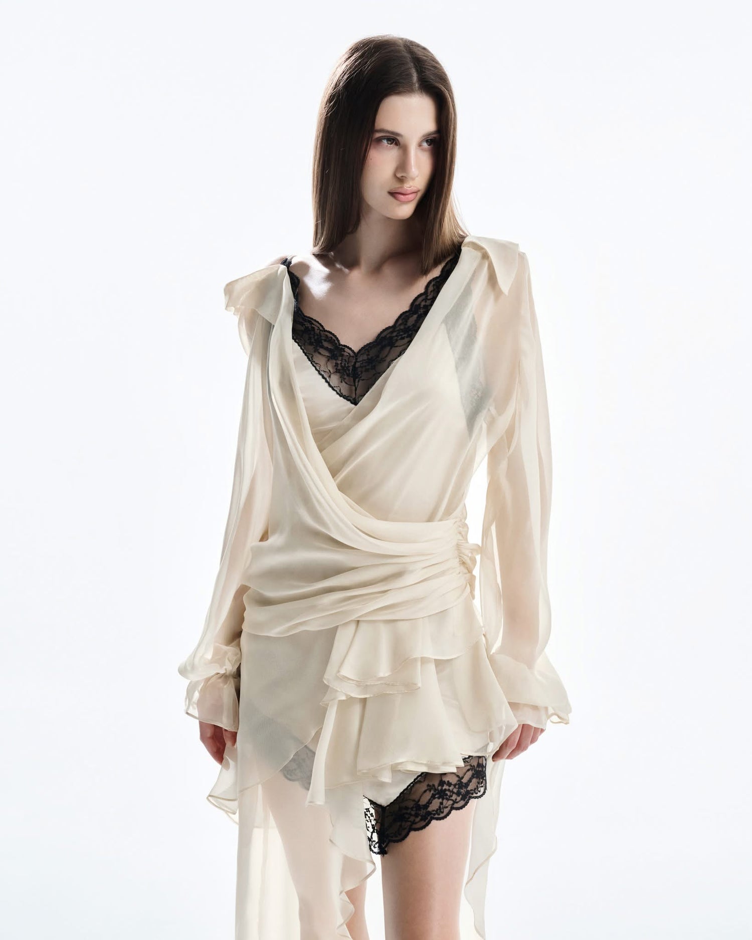 MUST HAVE Two-Tone V-neck Layered Wrap Dress