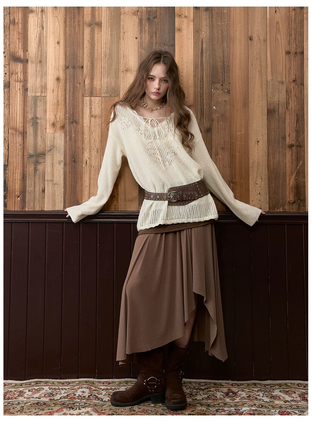 VIA PITTI VIADK565 Lace V-neck knitted shirt