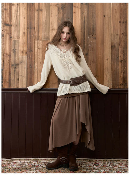 VIA PITTI VIADK565 Lace V-neck knitted shirt