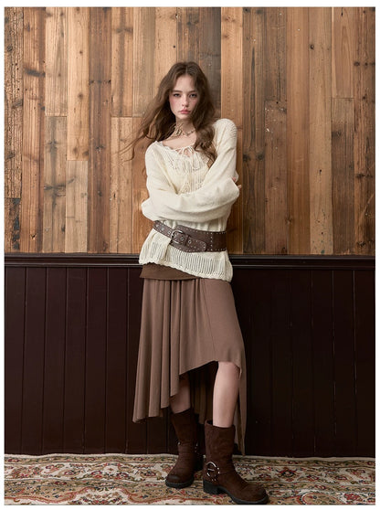 VIA PITTI VIADK565 Lace V-neck knitted shirt