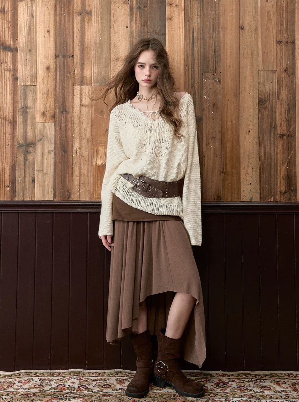 VIA PITTI VIADK565 Lace V-neck knitted shirt