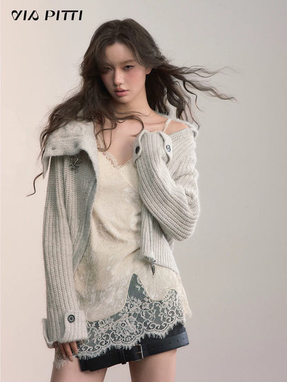 VIA PITTI VIADK607 Collar zipper knitted cardigan