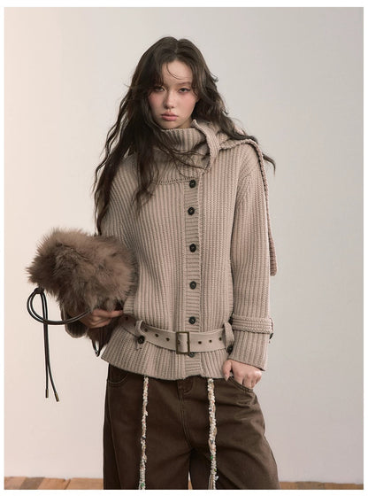 VIA PITTI VIADK604 Lazy style button sweater with scarf