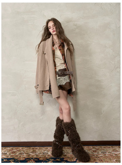 VIA PITTI VIADK604 Lazy style button sweater with scarf