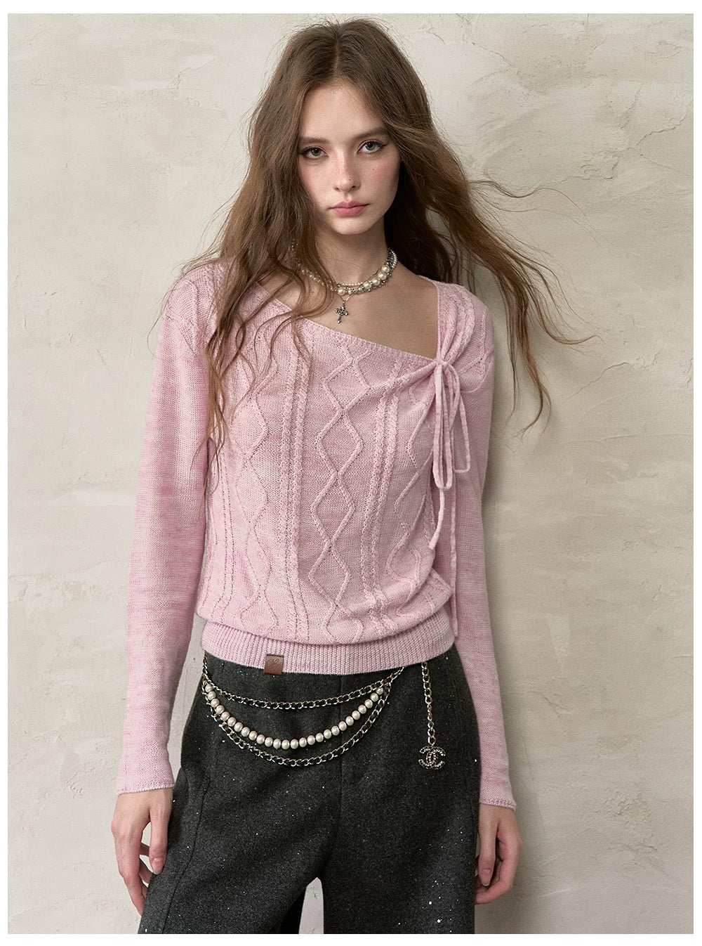 VIA PITTI VIADK566 Lace up long sleeved knitted sweater