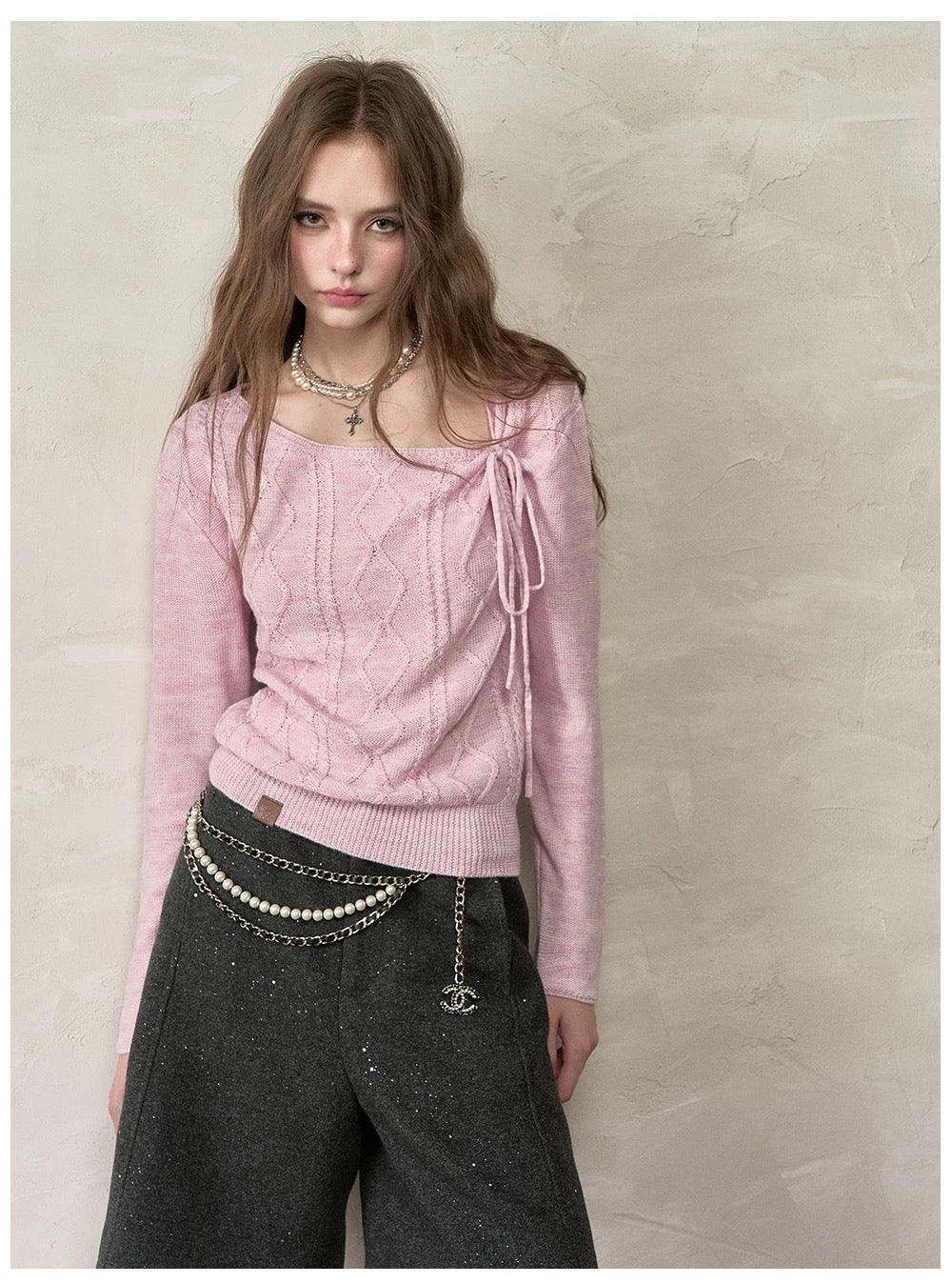 VIA PITTI VIADK566 Lace up long sleeved knitted sweater