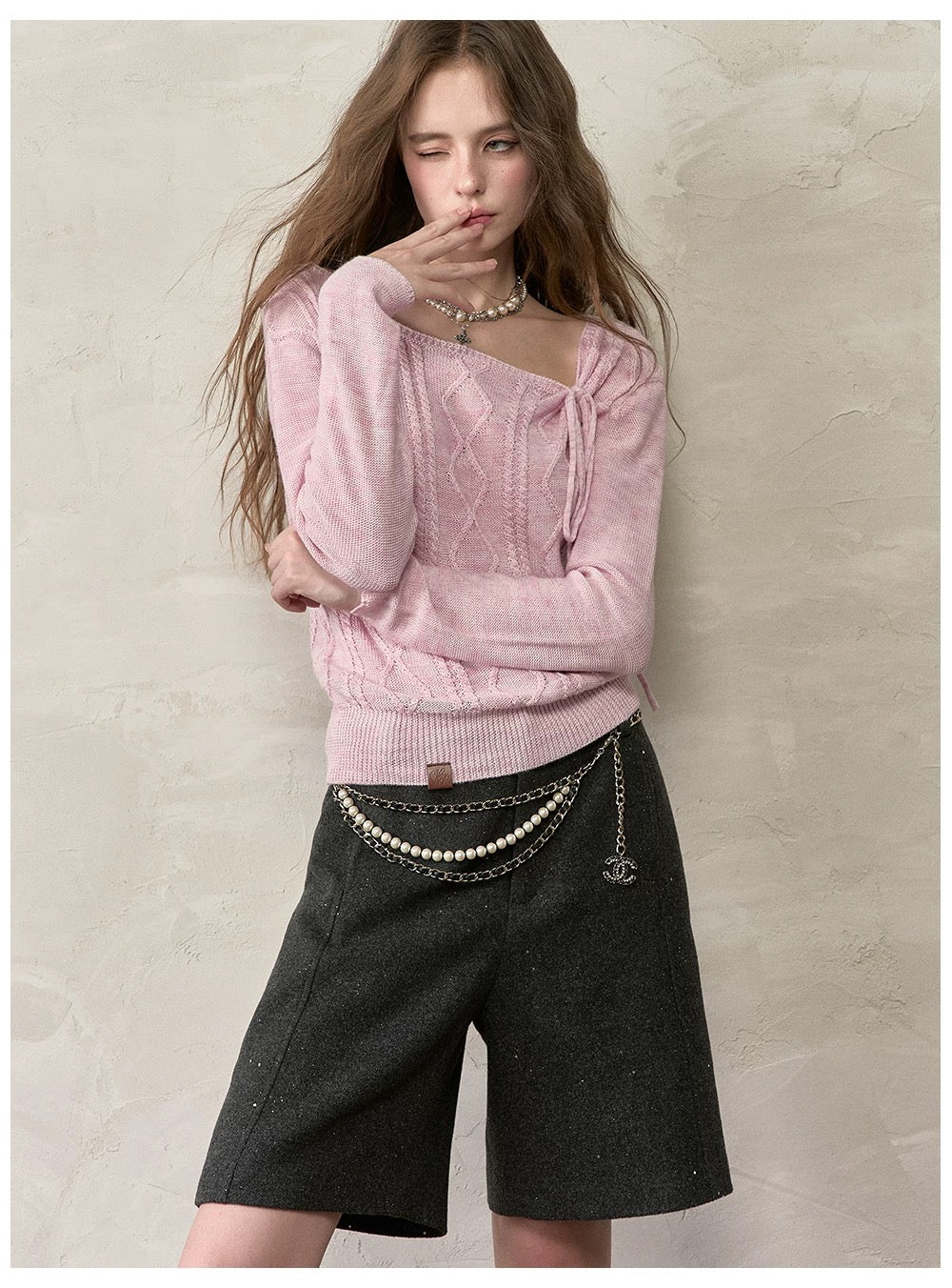 VIA PITTI VIADK566 Lace up long sleeved knitted sweater
